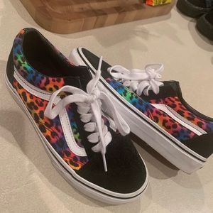 Rainbow cheetah print vans